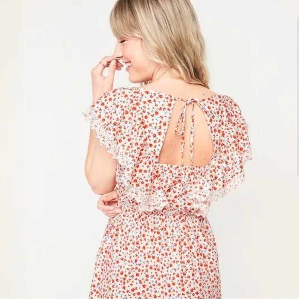 Spring dress Tie Back Flutter sleeve pattern floral pockets cute